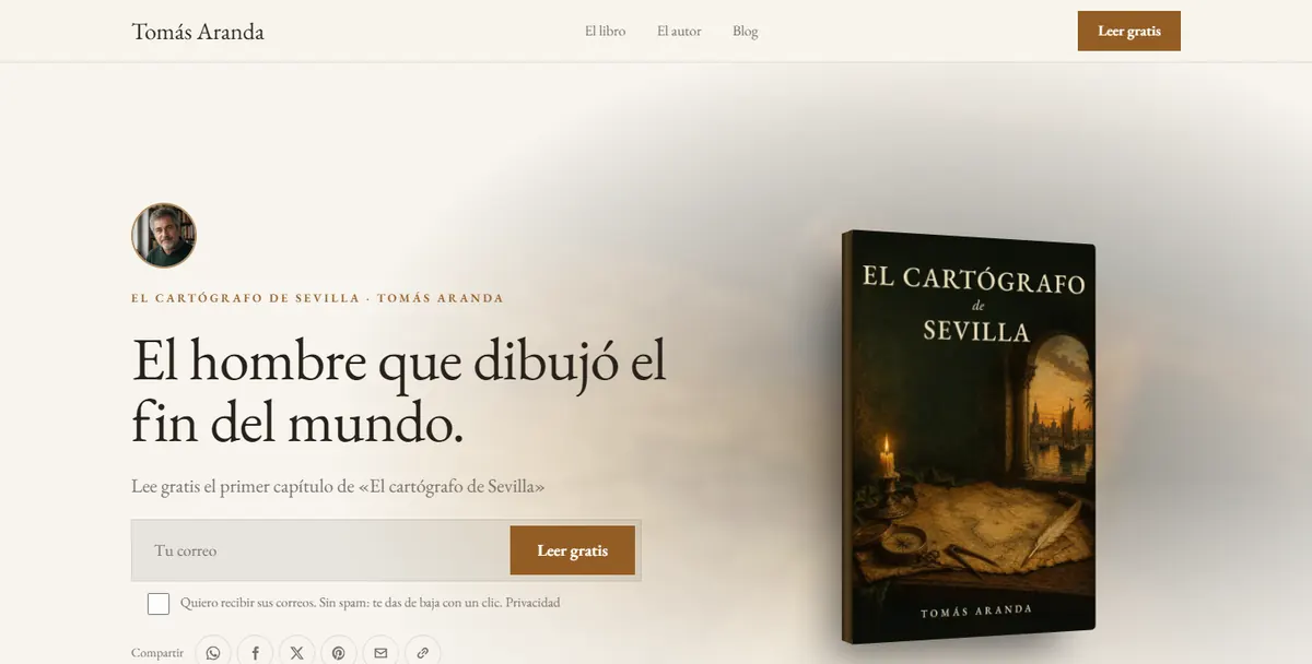 Web de ejemplo de Tomás Aranda con «El cartógrafo de Sevilla»